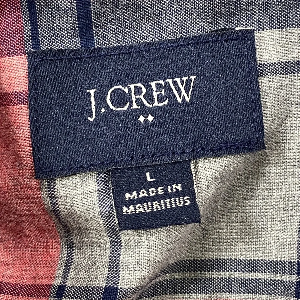 J. Crew Button Down Shirt Mens Large Classic Plaid 100% Cotton Pink Navy Grey